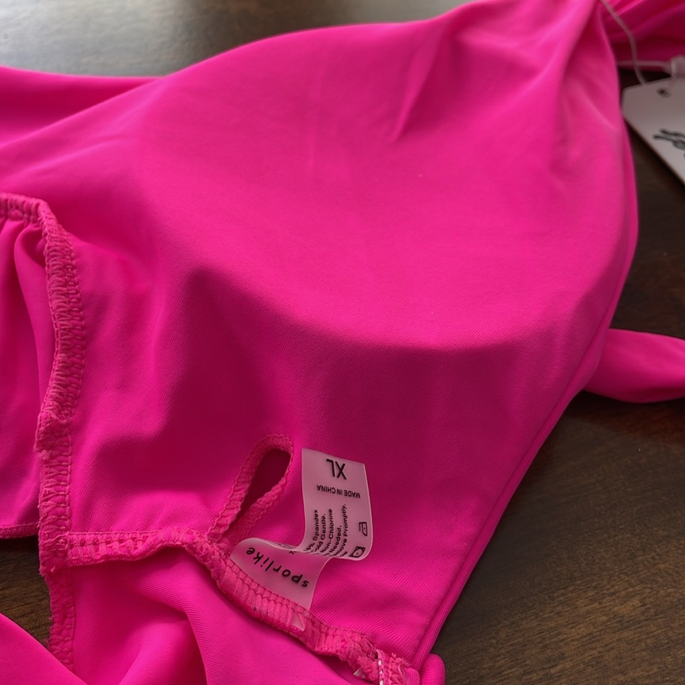 Sporlike Women’s Pink Ruffle Shoulder Tie Back Two Piece Bikini Swimsuit - XL - Picture 10 of 15